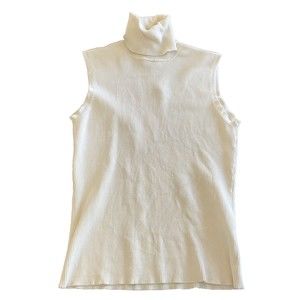 Lafayette 148 New York Top Women’s Small Ivory Sleeveless Turtleneck Silk Ribbed